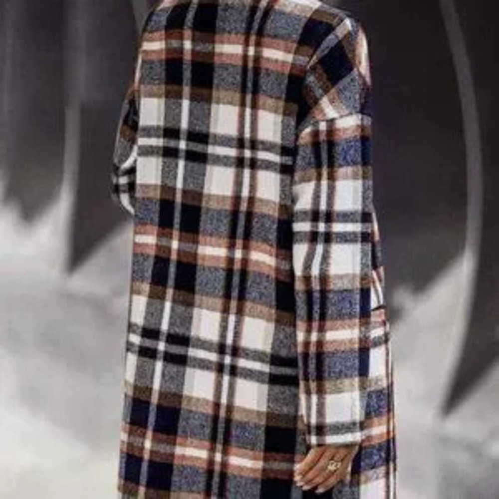 ZARA Double Pocket Lapel Neck Plaid print Casual Overcoat Jacket blue